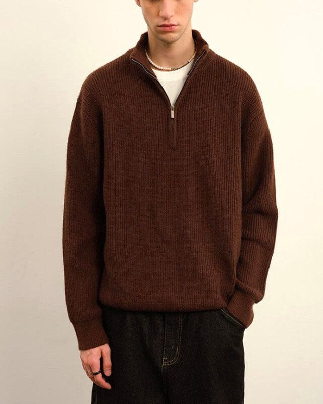 Half-Zip Boucle Knit Jumper | Zadinia