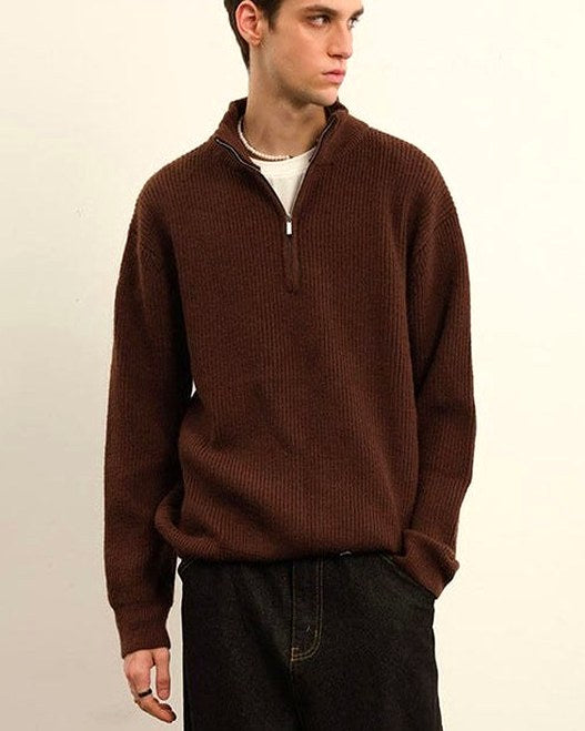 Half-Zip Boucle Knit Jumper | Zadinia