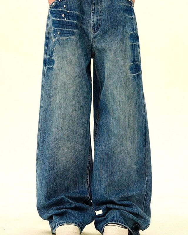 Men's Vintage-Effect Wide Straight Jeans | Zadinia