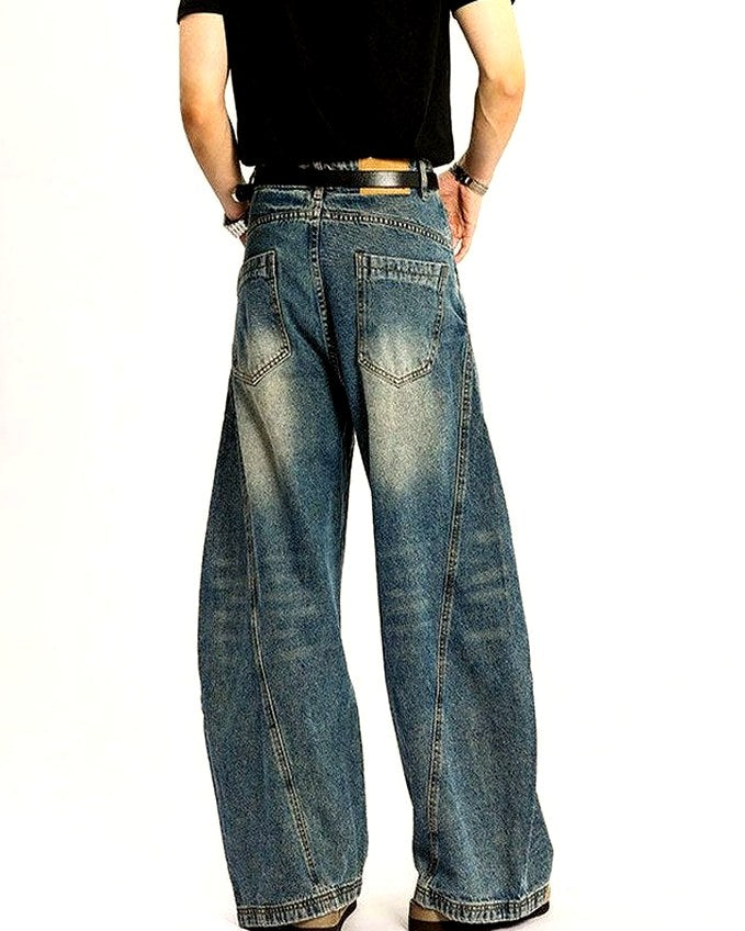 Men's Washed Stretch Wide-Leg Jeans | Zadinia