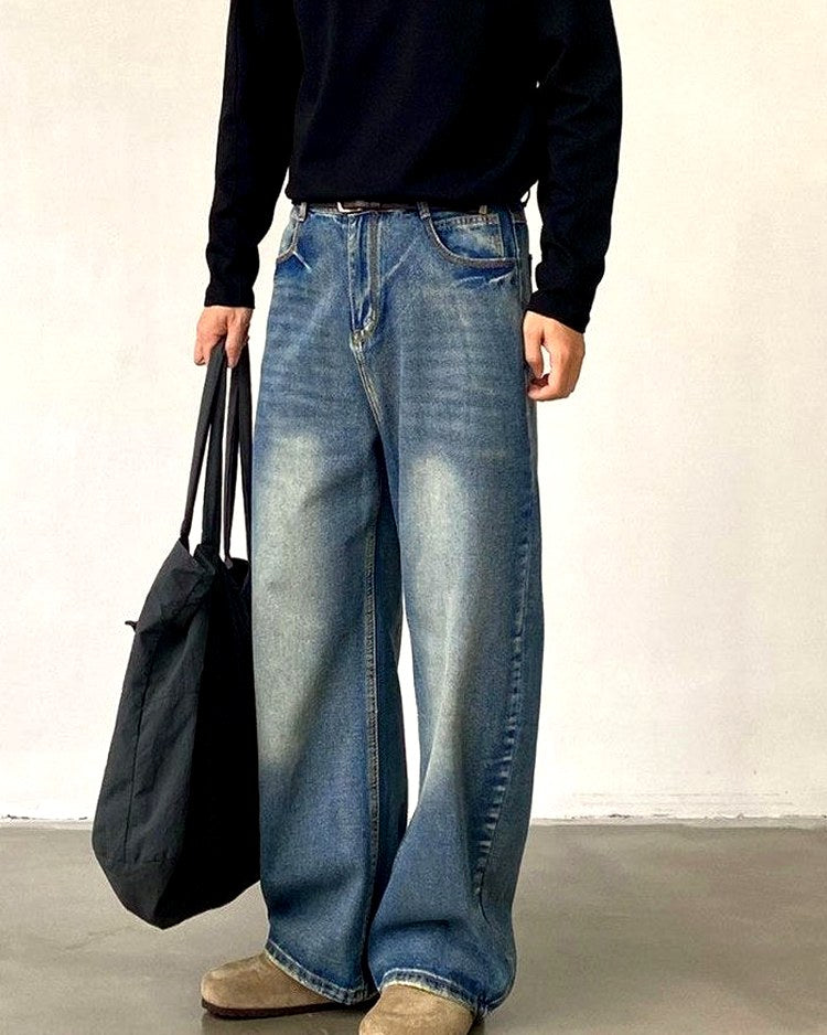 Men's Washed Wide-Leg Jeans | Zadinia