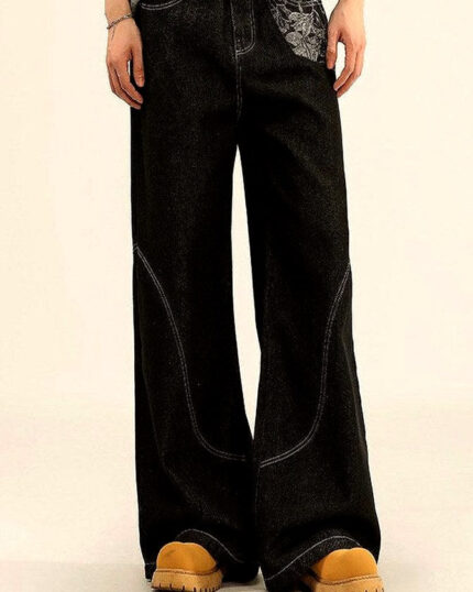 Men's Wide-Leg Jeans with Contrast Stitching | Zadinia