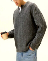 Notch-Neck Cable Knit Jumper | Zadinia