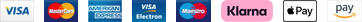Accepted payment methods: Visa, Mastercard, American Express, Visa Electron, Maestro, Klarna, Apple Pay, Amazon Pay